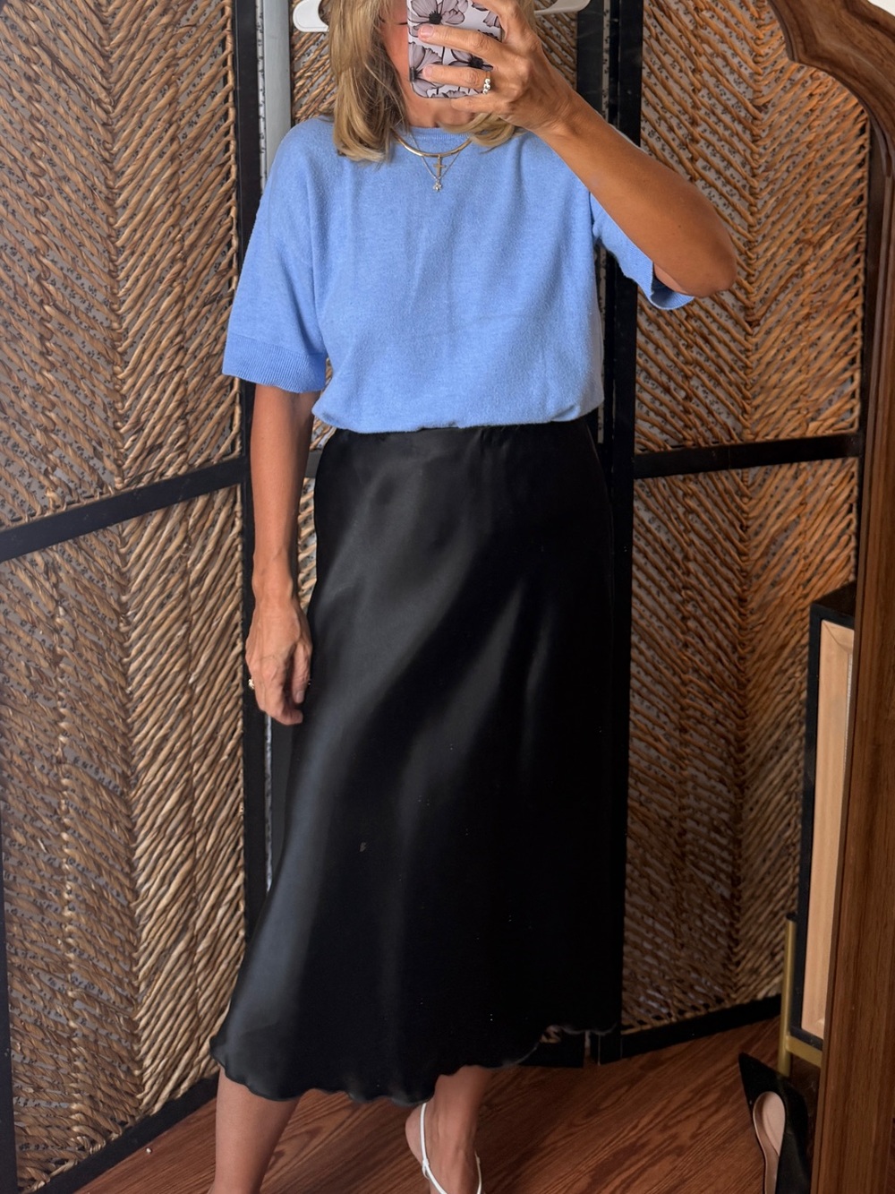 Marled Light Blue Short-Sleeve Sweater